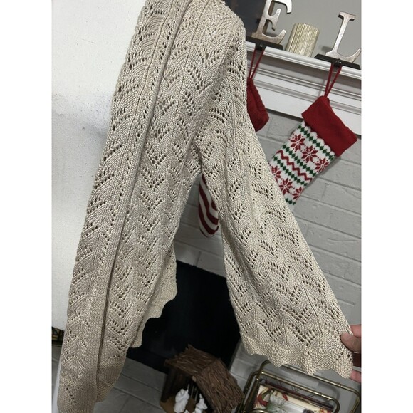 Y2K JM Collection Lg Sweater Womens Cream Crochet Bell Sleeve Open Cardigan - Picture 2 of 4
